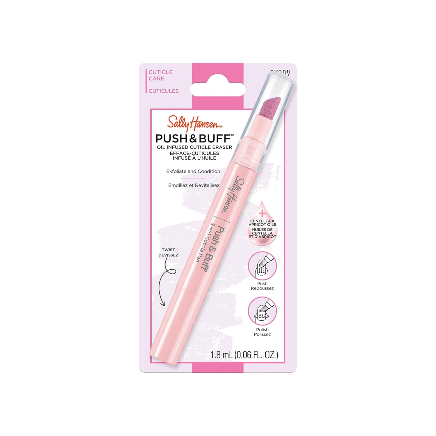 Sally Hansen Push & Buff 2-in-1 Cuticle Care Treatment Pen | Exfoliates, Polishes and Smooths Cuticles | Textured Tip for Instant Results | Easy, Mess-Free Nail Care on the Go