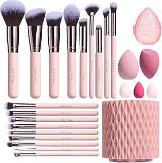 BS-MALL Makeup Brushes Premium Synthetic Foundation Powder Concealers Eye Shadows 18 Pcs Brush Set with 5 sponge & Holder Sponge Case (A-Pink)