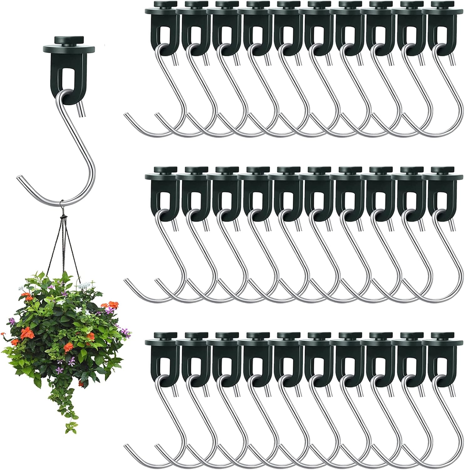 ELANE 30 Pcs Greenhouse Hooks and Twist Clips, Plastic Fixing Clips for Outdoor Garden Hanging Plants. (Green)