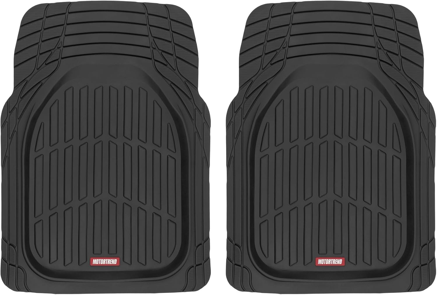 Motor Trend -2 Piece Front Car Floor Mats- Black FlexTough Contour Liners-Deep Dish Heavy Duty Rubber Floor Mats for Car SUV Truck & Van-All Weather Protection, Universal Trim to Fit