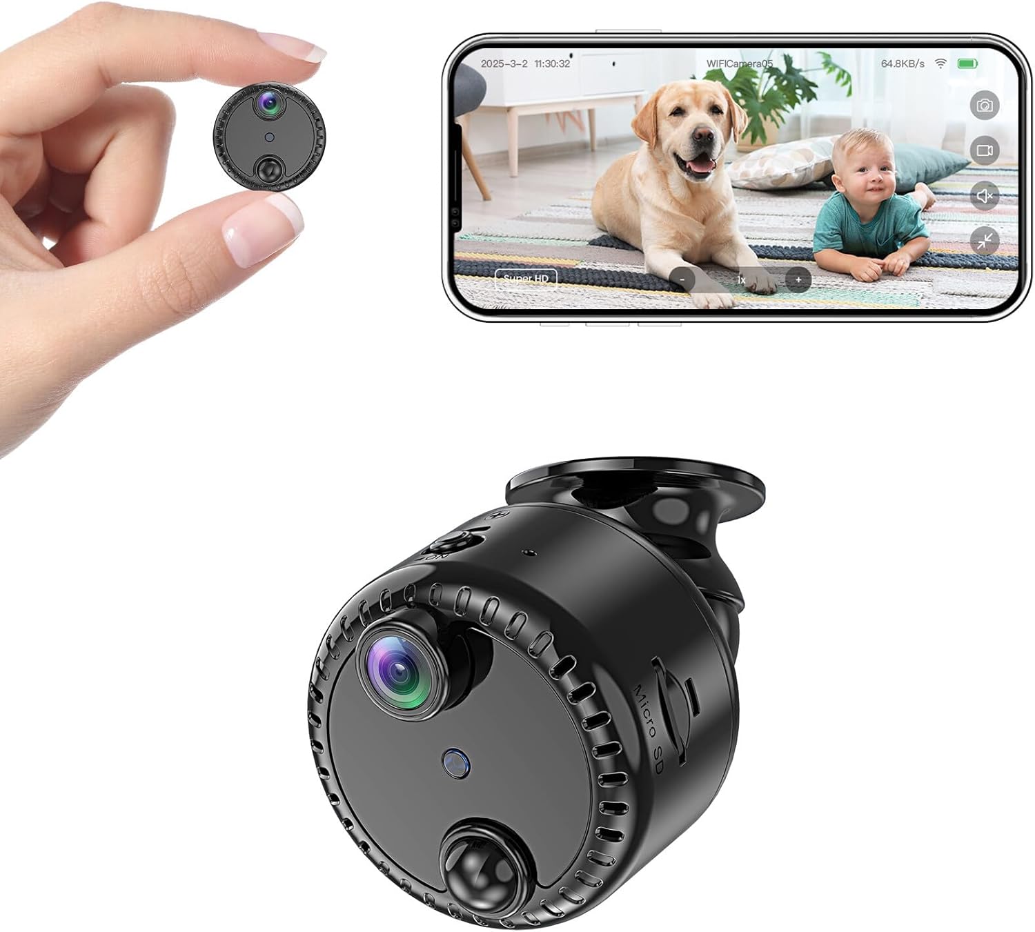 4K Mini WiFi Indoor Camera Wireless Nanny Cam with Night Vision, AI Motion Detection, Long Battery Life, Cloud & SD Storage