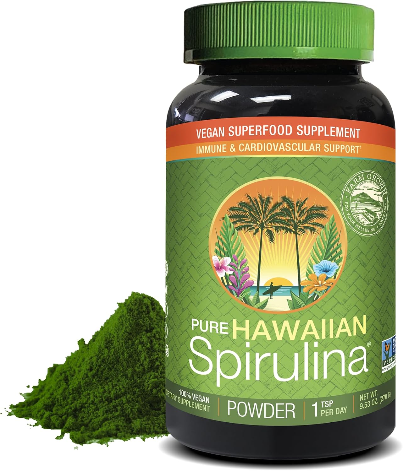 Nutrex Hawaii Pure Hawaiian Spirulina Powder, Vegan Superfood, Non-GMO, Immune Support, Cellular Energy & Cardiovascular Health, 90 Day Supply, 9.53 Oz.