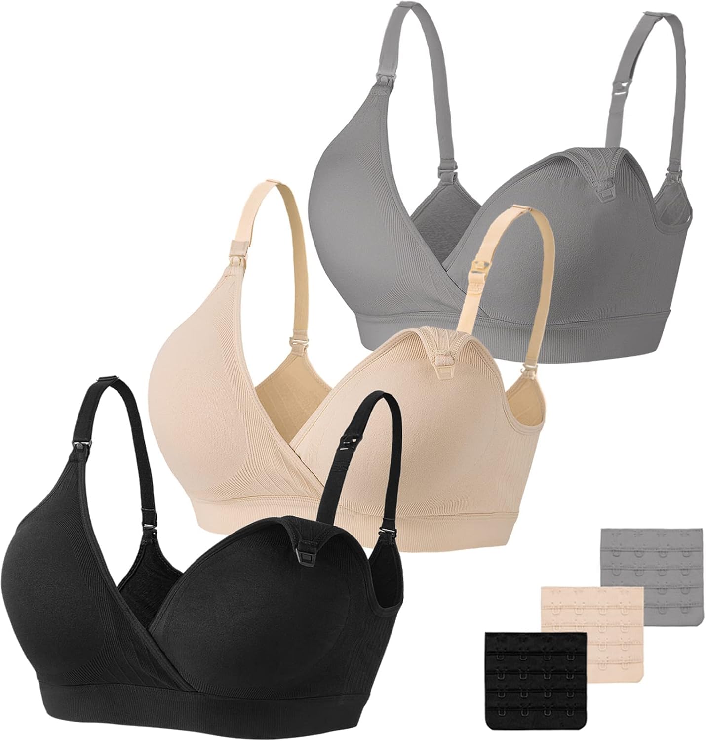 Vinfact Nursing Bra 3 Pack Seamless V Neck Maternity Bra Women Pregnancy Breastfeeding Bra