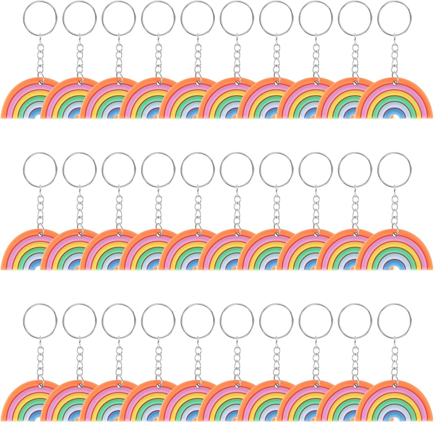 Dedjgoo 30 Pack Boho Rainbow Keychains, PVC Rainbow Themed Keyrings Party Bag Fillers Ornament for Kids Adults Gift Backpacks Birthday Favors