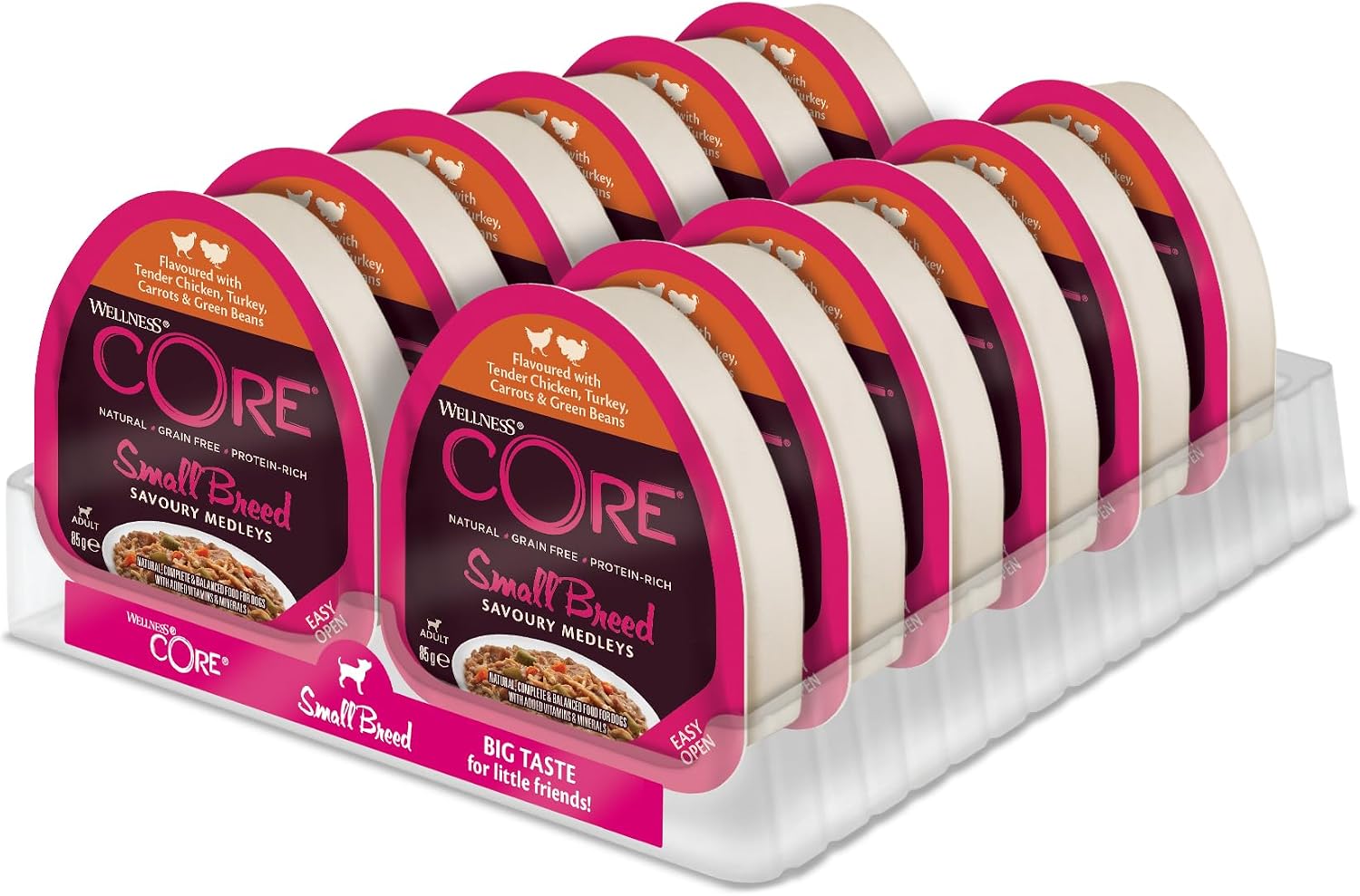Wellness CORE Savoury Medleys 12 x 85g, Chicken & Turkey – Wet Dog Food | for Small Breeds, Grain-Free, Natural, Hypoallergenic, High-Protein, High Meat Content