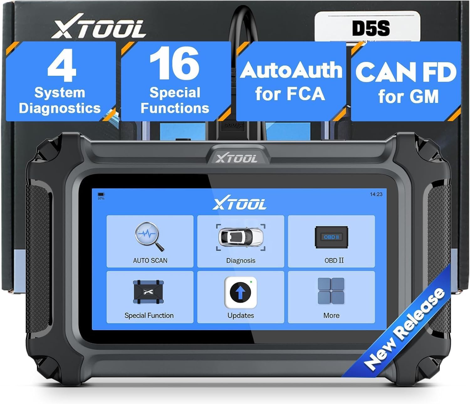 XTOOL D5S OBD2 Scanner, 2025 Car Diagnostic Tool for 4 Systems Engine/ABS/SRS/Transmission, 16 Resets on Oil/Brake/SAS/BMS/ABS/DPF/TPMS/Throttle, Full OBD2 Functions, FCA/CAN FD, Lifetime Free Update
