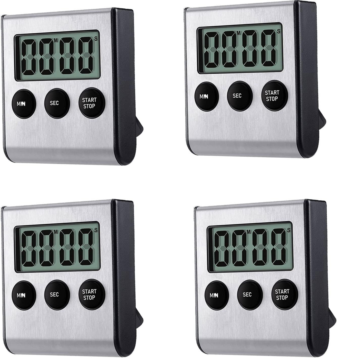 4 Pack Digital Kitchen Timer Magnet, Stainless Steel Cooking Timers with Alarm. Magnetic Countdown Timer for Kitchen Cooking, Baking,Sports Games