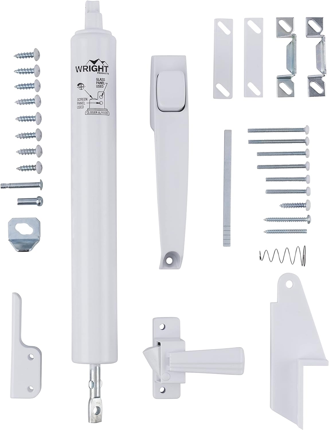 Wright Products Lanai Corrosion Resistant Screen Door Hardware Kit – Pneumatic Closer with Push-Button Latch, No Lock Out, Hold-Open Washer (Transitional, White)