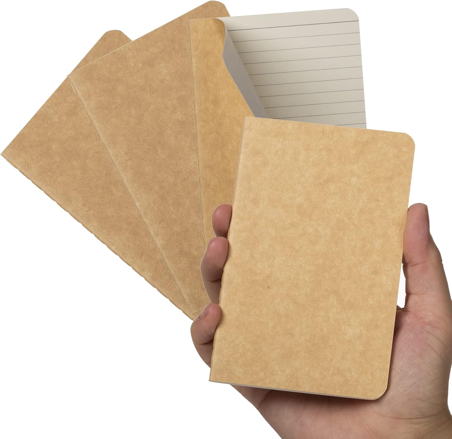 TWONE Pocket Notebook, 4 Pack Softcover Small Notebook for Taking Notes, Ruled Paper, 30 Sheets, 3-1/2” x 5-1/2”, Kraft Brown Cover