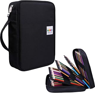 JAKAGO 220 Slots Colored Pencil Case Large Capacity Pen Holder for Artist Painter Zipper Organizer Bag for Marker Highlighter Storage Case for Office Sketch Travel Supplies (Black)