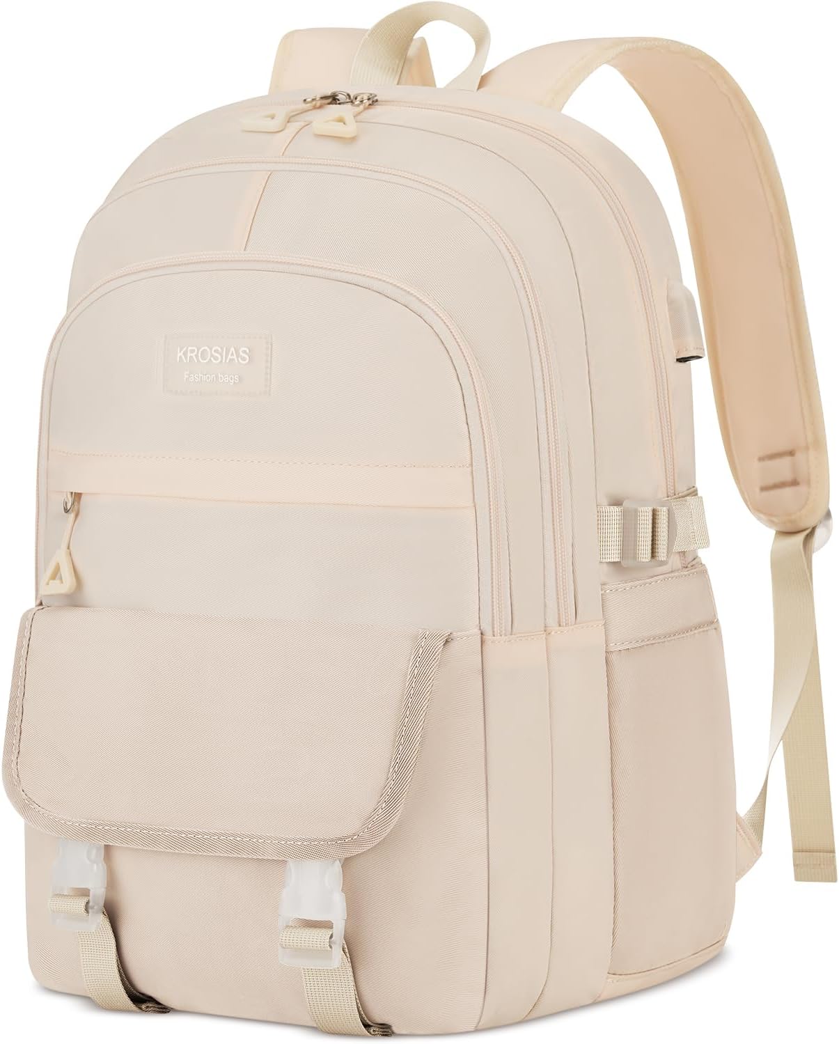School Backpack for Teen Girls Women, Lightweight Cute Bookbag Large 15.6 Inch Laptop Bag for High School College Students - Beige
