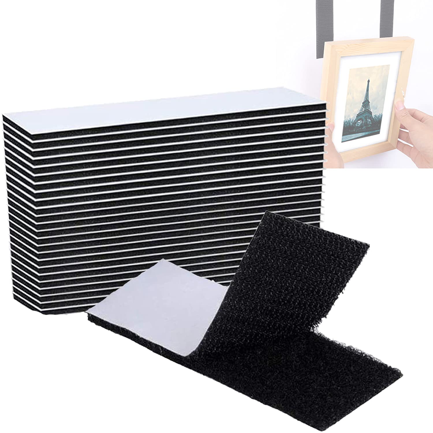 18 Pcs 1.2'' x 3.9'' Tape Self Adhesive, Hook Loop Strips Tape, Heavy Duty Strong Reusable Wall Fastener,Indoor Outdoor Use for Holds Picture Frame and Tools