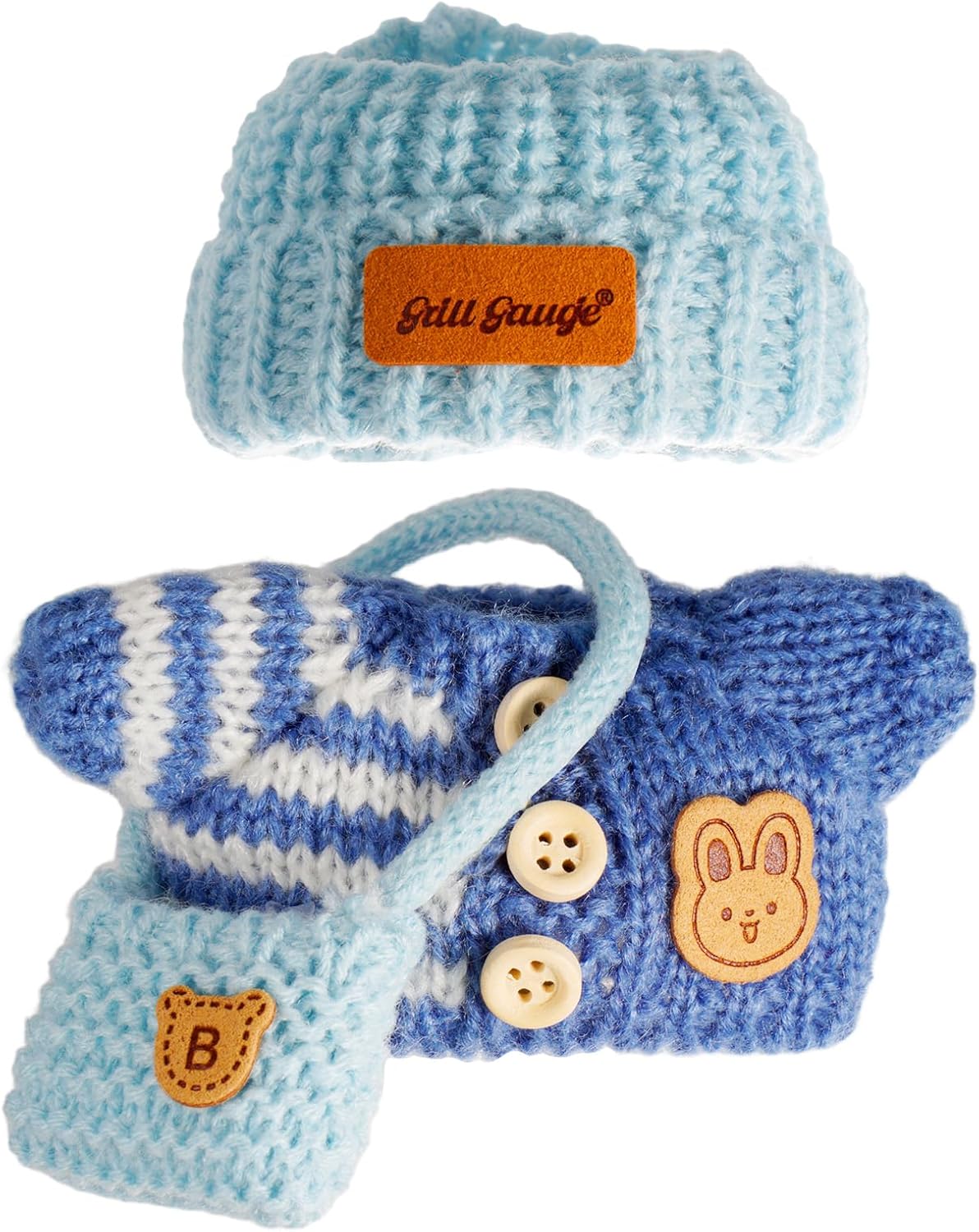 Clothes for 17cm Dolls, Clothes Set for 17cm Doll, Crochet 3 Piece Set Hat Clothes Backpack for Doll, Stylish Adorable Dolls Clothes Accessories (No Doll) (Blue)