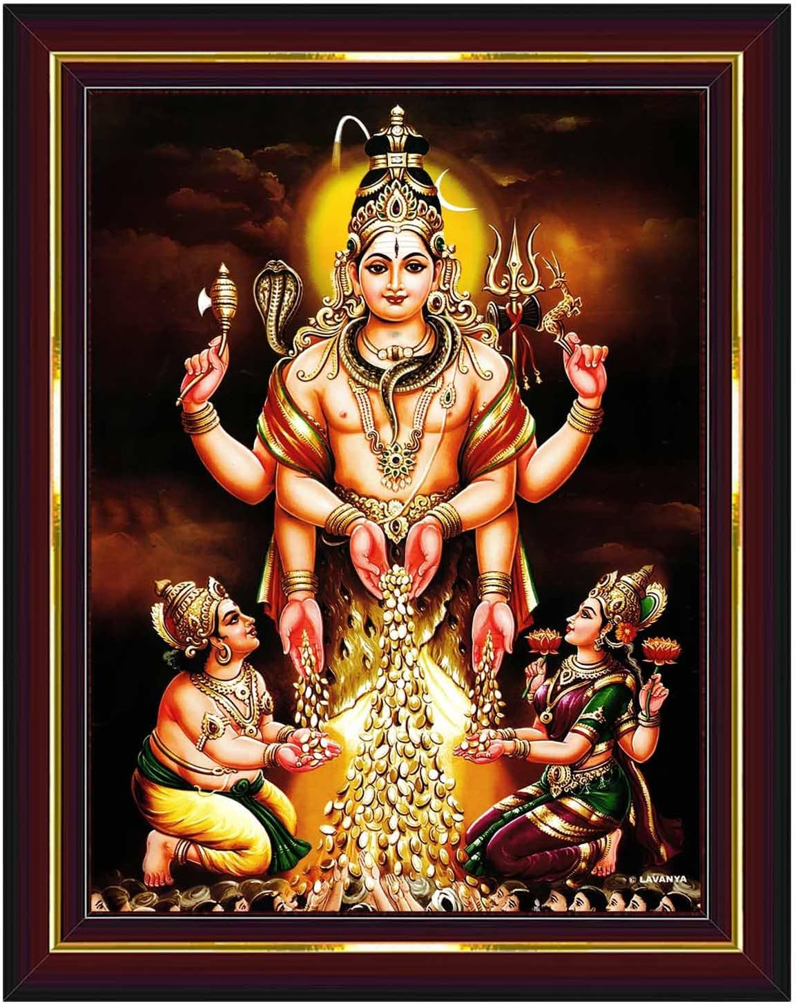 Pavan Photo Laminations Dhana Dakshinamurthy Swarna Akarshana Bhairava Wall Painting Framed Home Decor (Wood,Matte,Brown,Big Size,10 x 12 Inch) B277M
