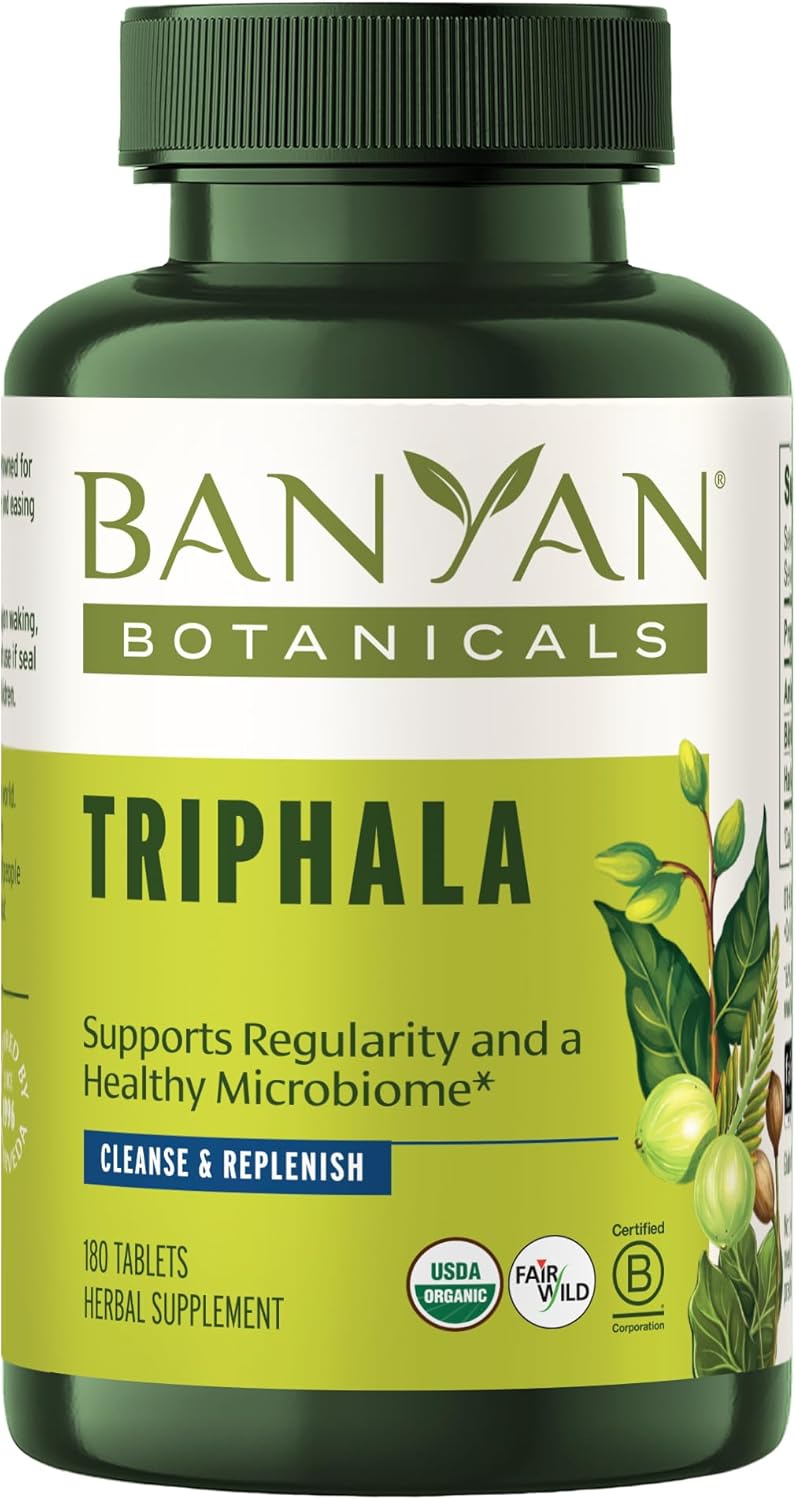 Banyan Botanicals Triphala Tablets - Organic Triphala with Amla, Haritaki & Bibhitaki – for Digestion, Elimination & Healthy Gut Microbiome* – 180 Tablets – Non-GMO Sustainably Sourced Vegan