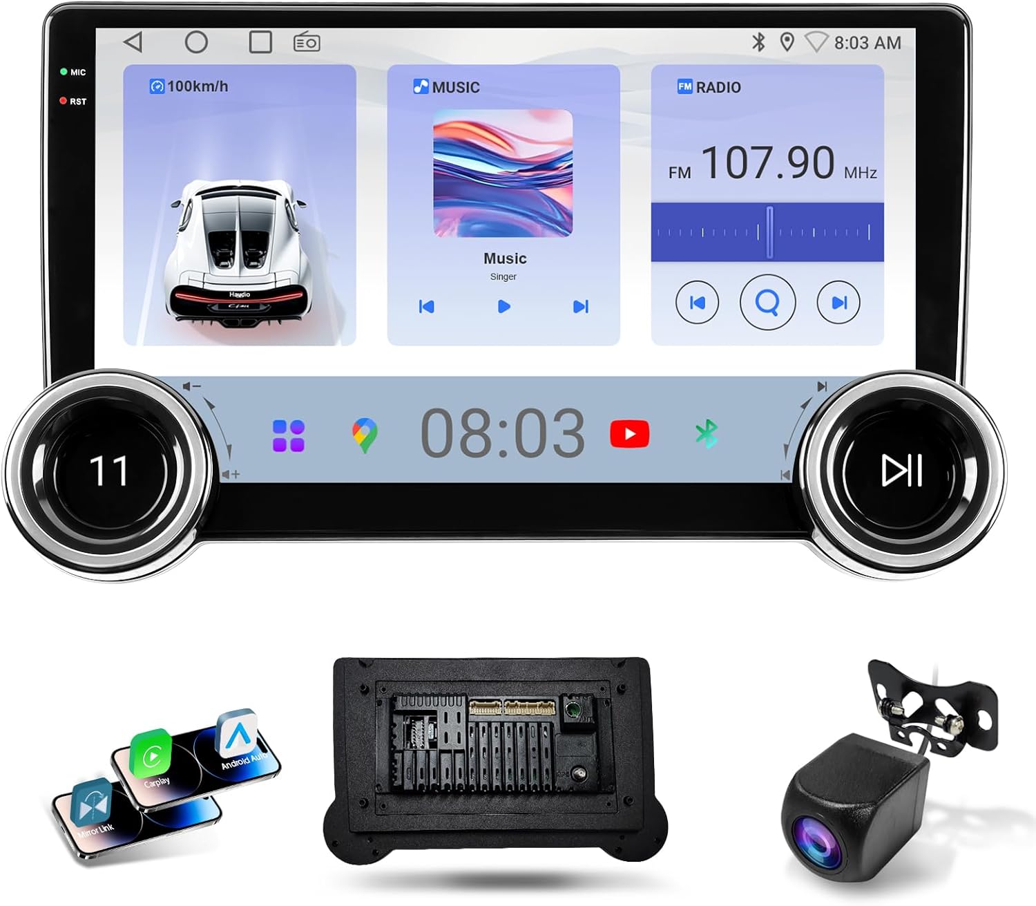Haudio Double DIN Car Stereo with Bluetooth-Apple CarPlay/Android Auto|10.1″Touch Screen|USB/Wireless Input|Reversing Camera|2G+64G Storage|AM/RDS/FM Car Radio
