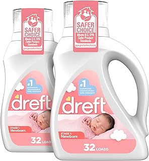 Dreft Newborn Baby Liquid Laundry Detergent, Gentle on Sensitive Skin, HE Compatible, 2 pack, 32 loads each
