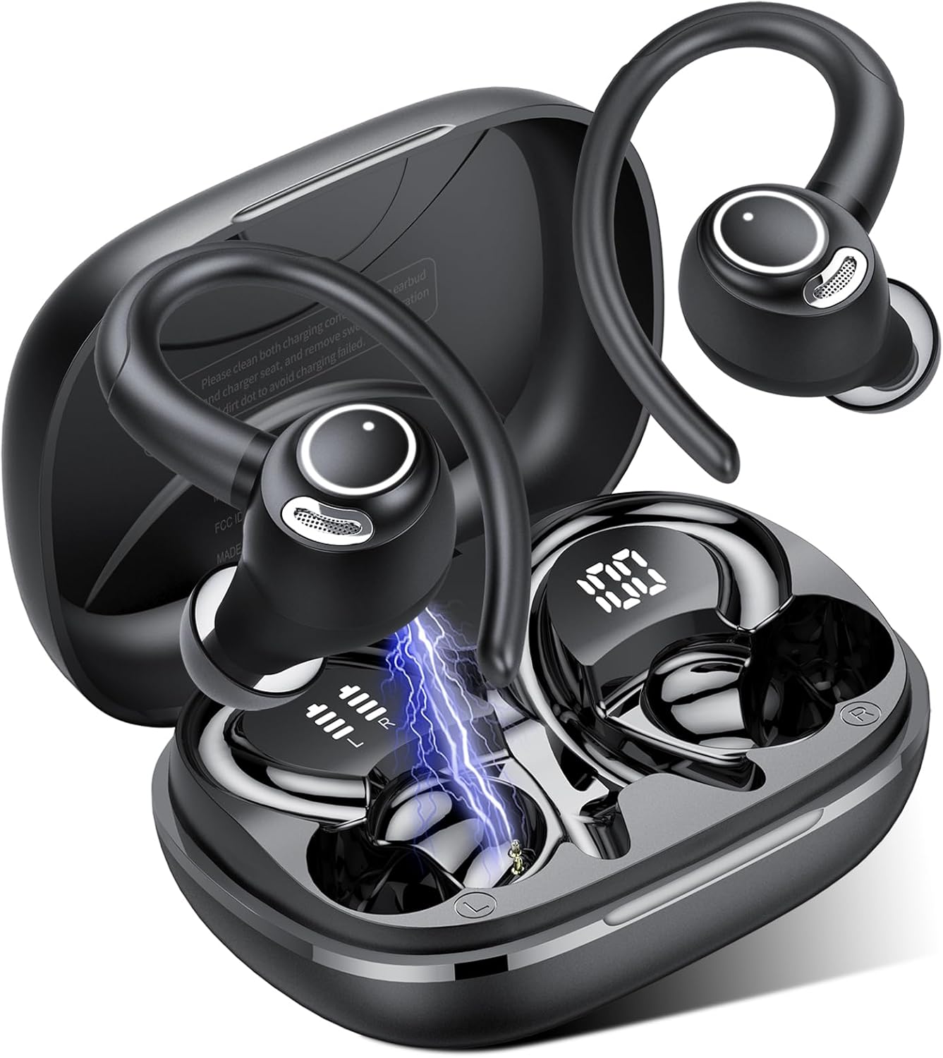 Jesebang Wireless Earbuds, Bluetooth 5.3 Headphones, 2025 Wireless Earphones HiFi Stereo Sound with ENC Mic, Sport Headsets in Ear EarHooks for Running, 40H Dual LED Display, IP7, Black