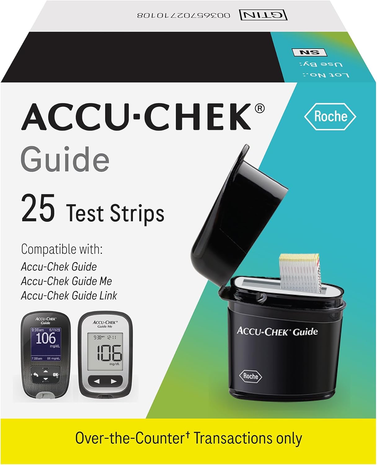 Accu-Chek Guide Glucose Test Strips for Diabetic Blood Sugar Testing (Pack of 25)