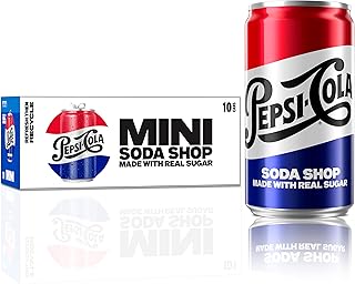 Pepsi Real Sugar Soda, Mini Cans, 7.5oz Mini Cans, (10 Pack), Cola, Soda Pop (Packaging May Vary)