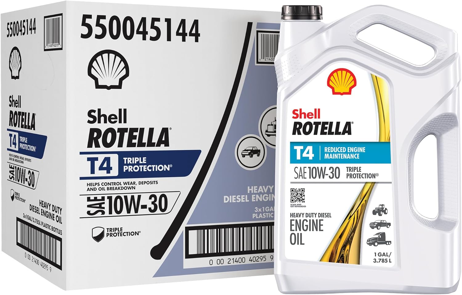 Shell Rotella T4 Triple Protection 10W-30 Motor Oil, 1 Gallon (3 Pack)