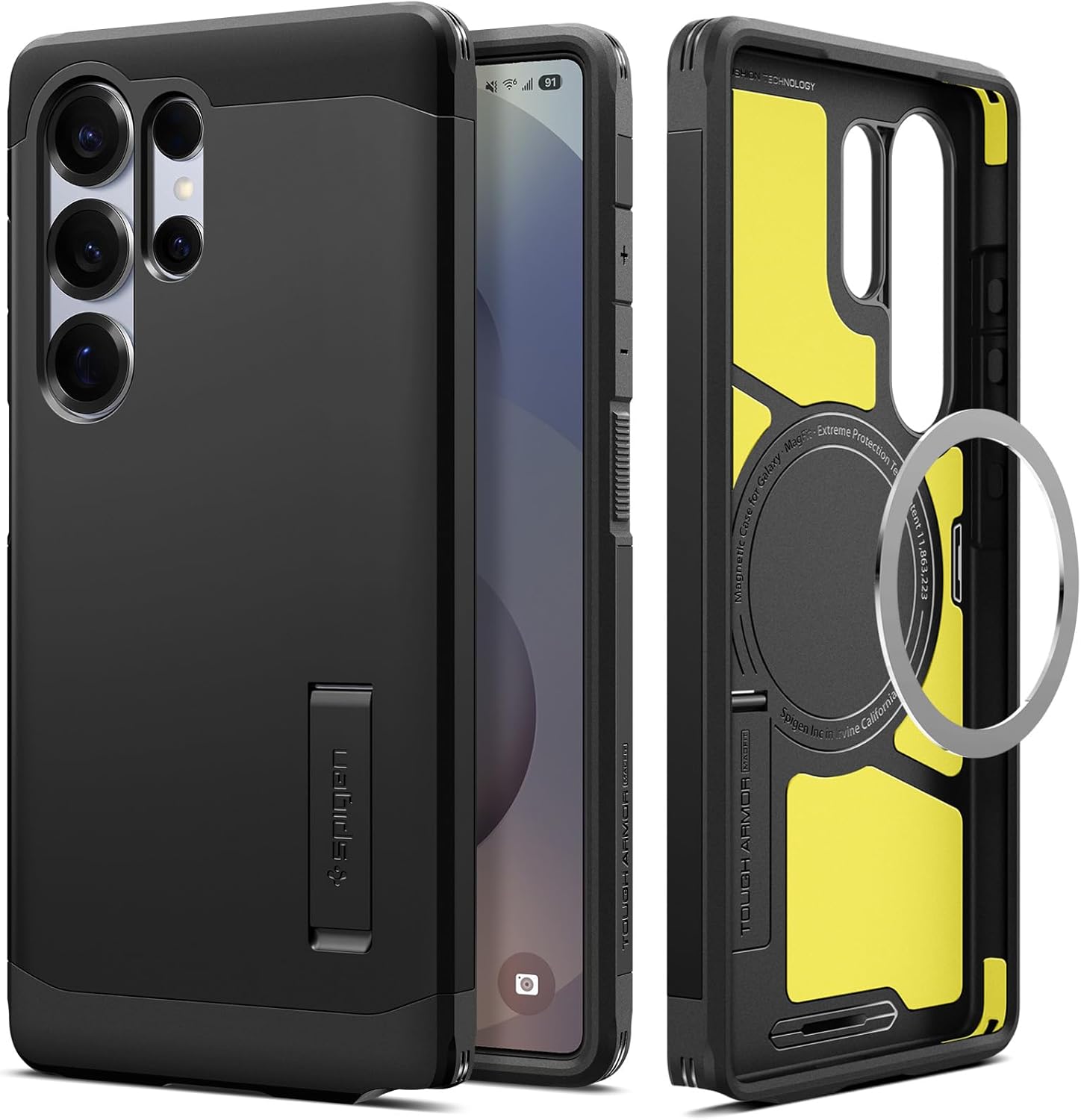 Spigen Tough Armor (Ai) MagFit Designed for Galaxy S25 Ultra Case [Kickstand] [Fast Wireless Charging] (2025) - Black