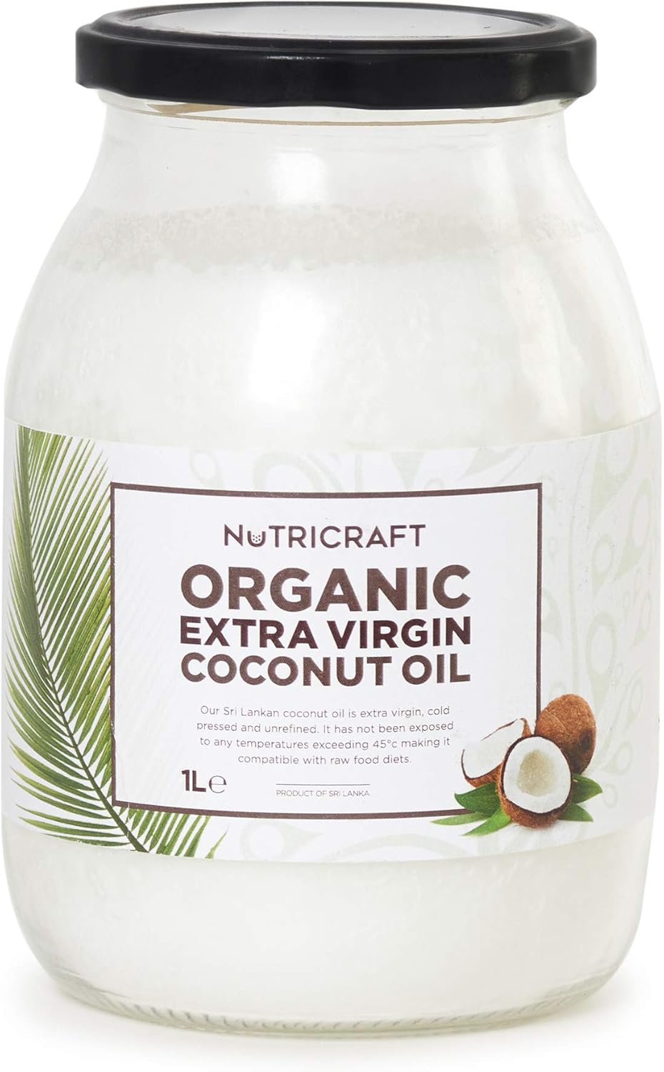 NutriCraft Organic Extra Virgin Cold-Pressed Coconut Oil - 1L, Pure Raw Coconut Oil for Cooking, Baking, Hair, Skin, Non-GMO, Unrefined, Vegan, Ketogenic, Ethically Sourced