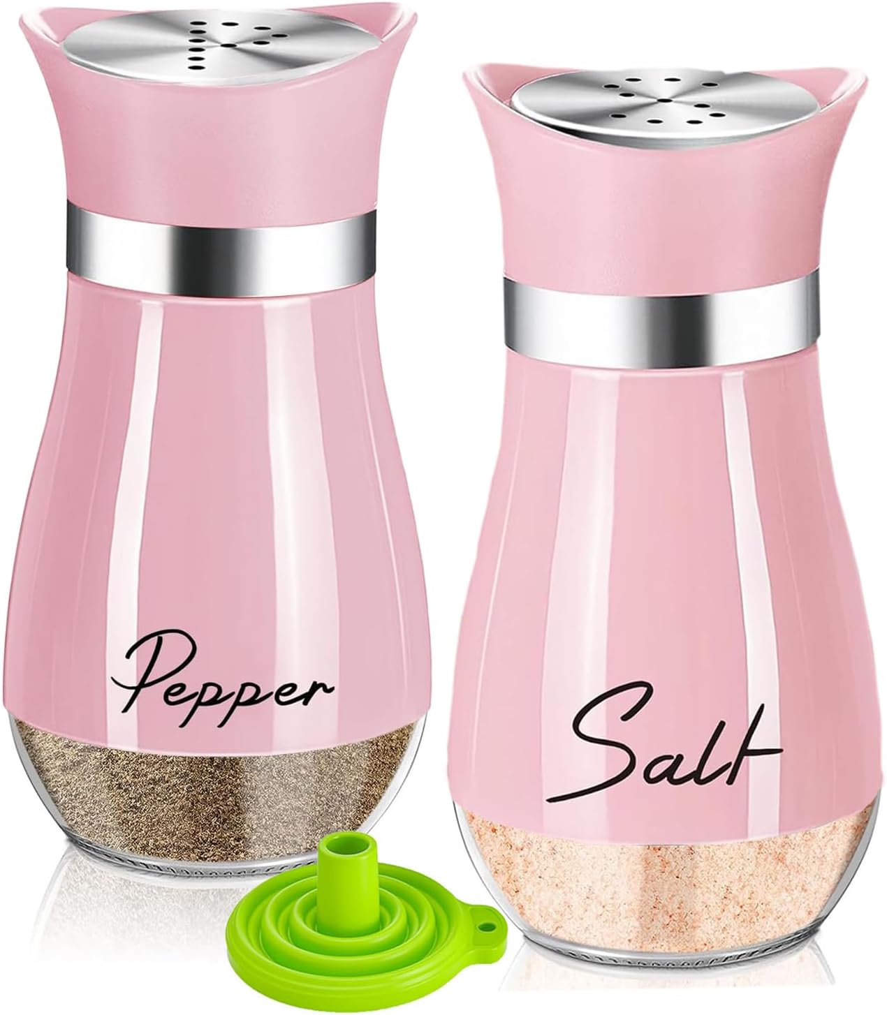 UDQYQ Stainless Steel Salt and Pepper Shakers Set with Glass Bottle, Spice Dispenser Kitchen Accessories for Home,Kitchen, Restaurant, Dining Table (Pink)