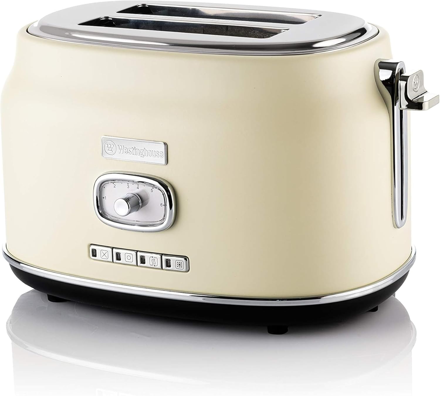 Westinghouse Retro 2-Slice Toaster - Six Adjustable Browning Levels - with Self Centering Function & Crumb Tray - Including Warm Rack for Bread, Bagels, Sandwiches, & Croissants - Cream