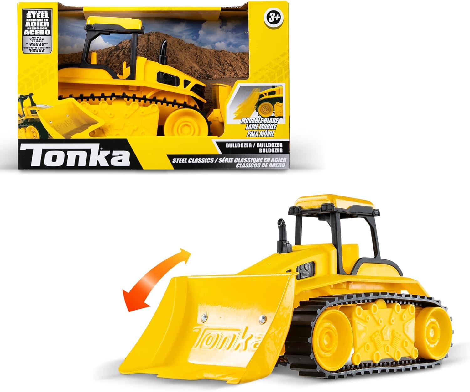 Basic Fun Tonka Mini Steel Classics Bulldozer – Steel Construction, Working Features, Realistic Lights & Sounds, Vibrant Yellow Design – Perfect for Kids 3+