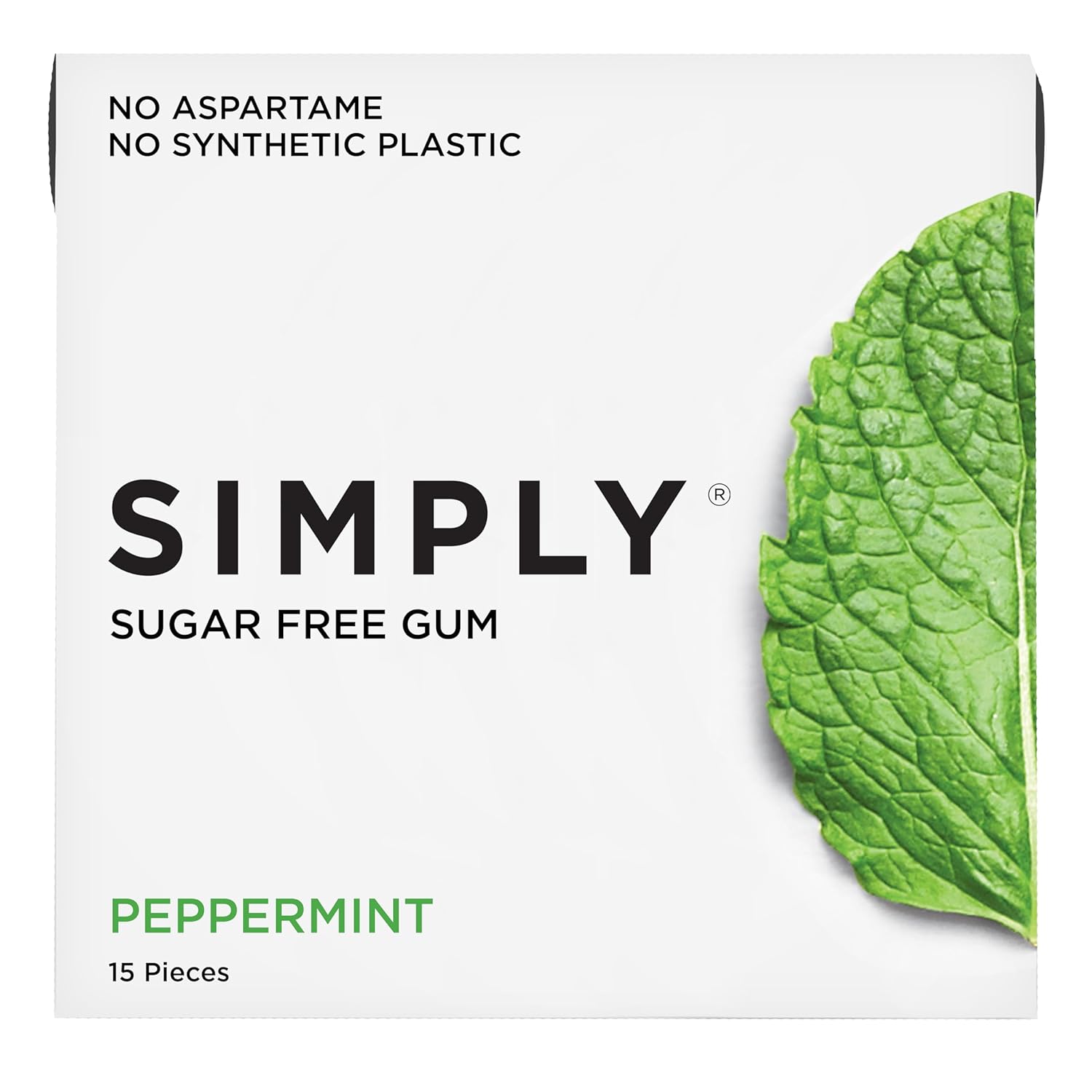 Simply Gum | Dental Gum | Xylitol Chewing Gum - Sugar Free | Peppermint | Pack of Six (90 Pieces Total) | Synthetic Plastic Free + Sugar Free + Aspartame Free