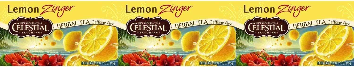 (3 PACK) - Celestial Seasonings - Lemon Zinger Tea | 20 Bag | 3 PACK BUNDLE