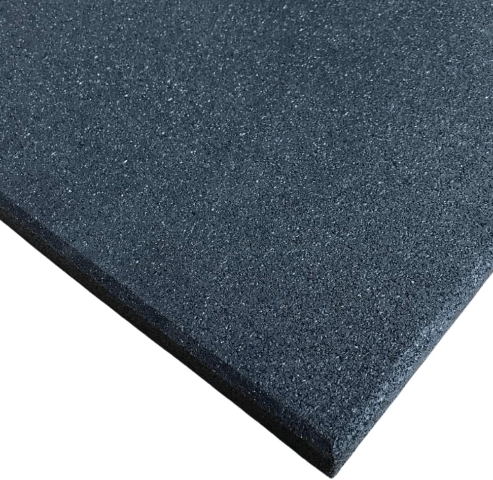Rubber Crumb Gym Floor Tiles - Commercial Grade Gym Mats - 1m x 1m (Black, 15mm Thick)
