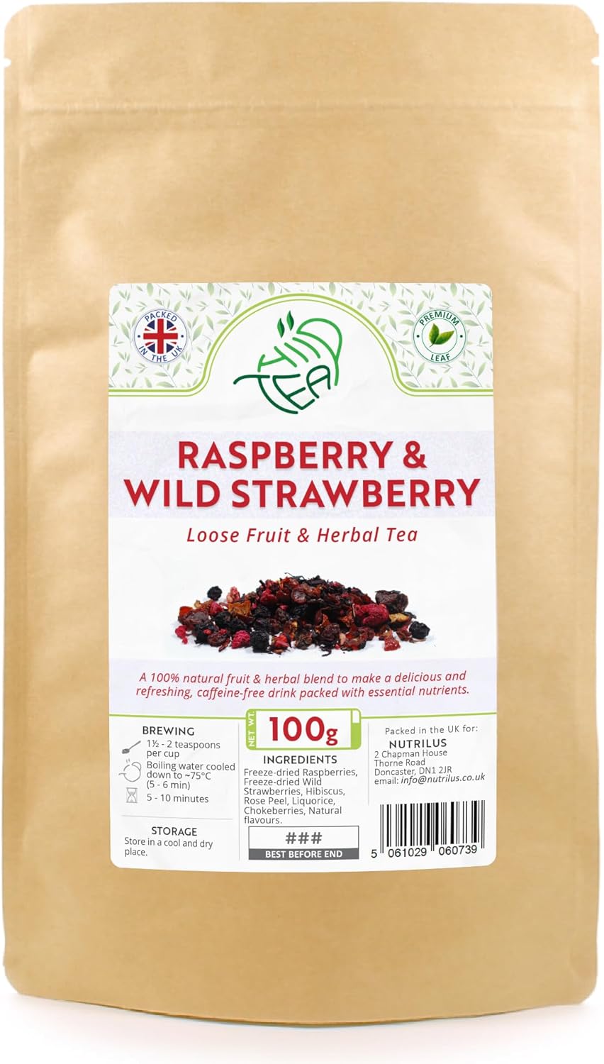 Raspberry & Wild Strawberry Loose Tea – Refreshing Fruit and Herbal Tea – with Hibiscus & Rose Peel & Chokeberry (100g)