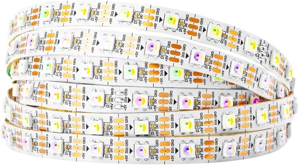 BTF-LIGHTING RGBW RGB+Warm White SK6812 (Similar WS2812B) 4 Colors in 1 LED Strip Individually Addressable 16.4ft 60Pixel/m 300LED Light Dream Color IP30 DC5V White PCB (No Adapter or Controller)