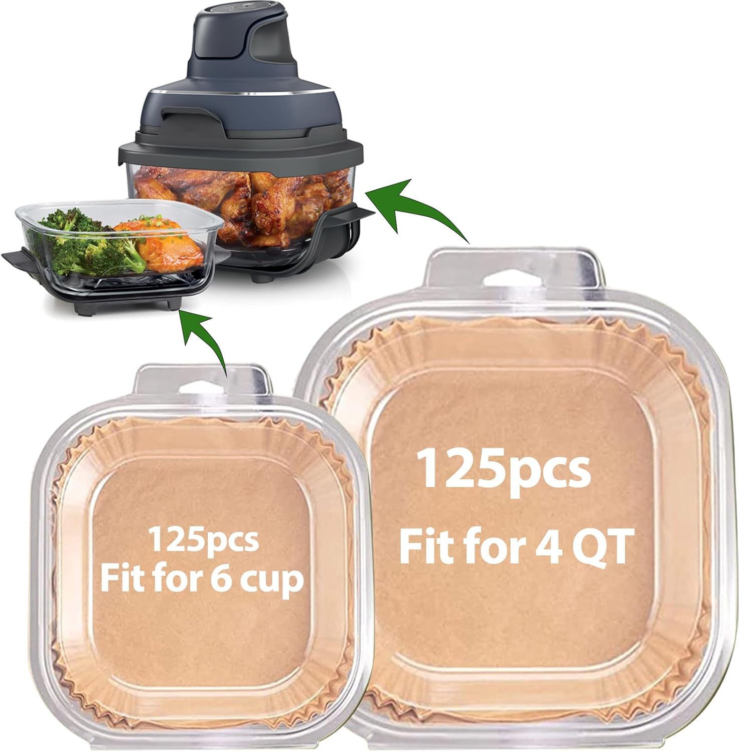 mutvle Air Fryer Liners for Ninja Crispi, Disposable 250 Pcs, Non-Stick, Wood Pulp Sheets