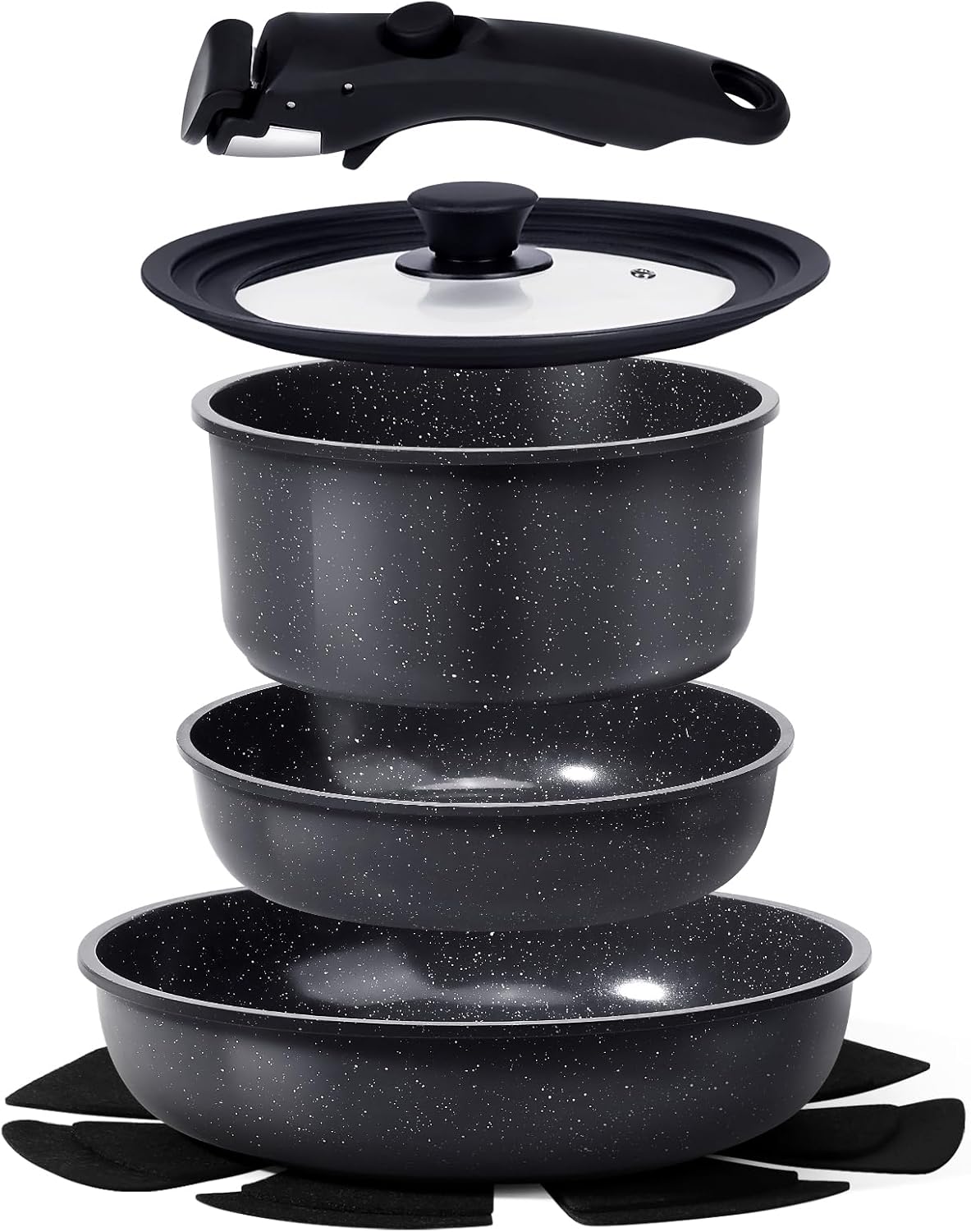 GiPP Pots and Pans Set Non Stick,8PCS Cookware Sets Grey Ceramic Nonstick Detachable Handle,Induction Kitchen Set Removable Handle，RV Cookware Set,PFOA Free (Grey, 8PCS)