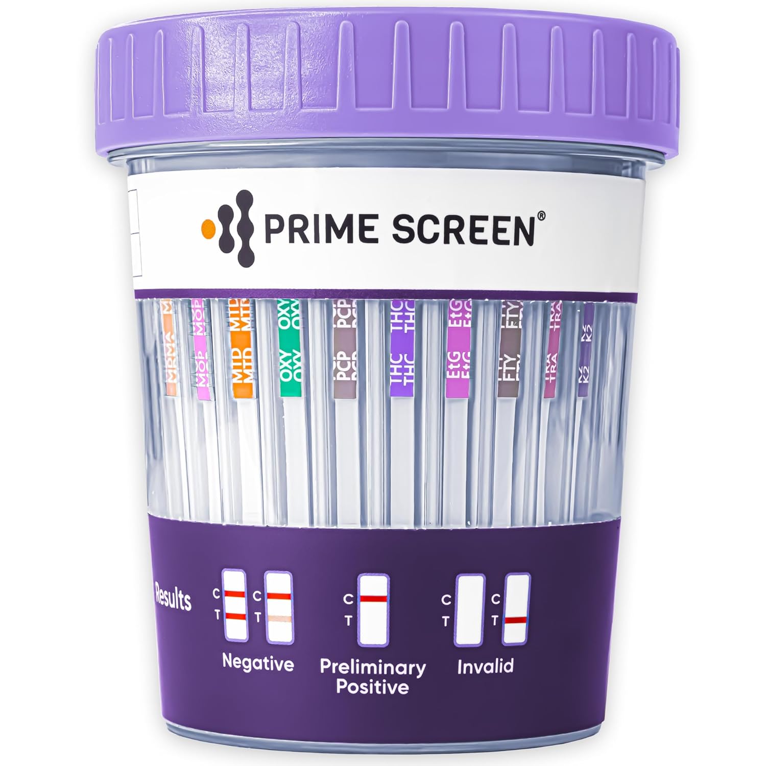 Prime Screen Urine Drug Test Cup 16 Panel Kit (AMP,BAR,BUP,BZO,COC,mAMP,MDMA,MOP/OPI,MTD,OXY,PCP,THC, ETG, FTY, TRA, K2) -[25 Pack]-CDOA-9165EFTK