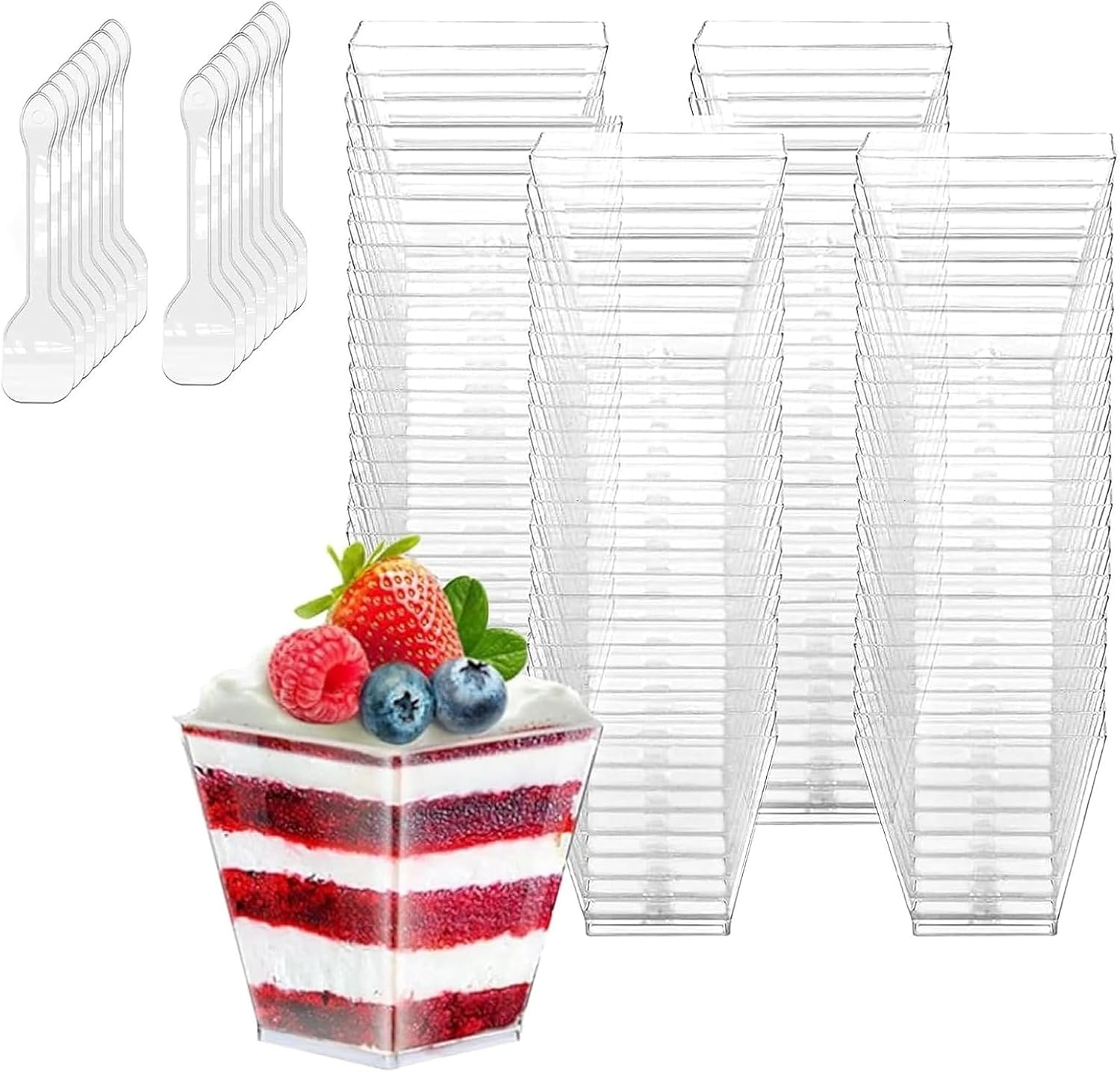 Dessert Cups, 50 Pack 4Oz/120ml Mini Dessert Pots Clear Hard Plastic Reusable for Puddings,Mousses,Parfaits,Tiramisu