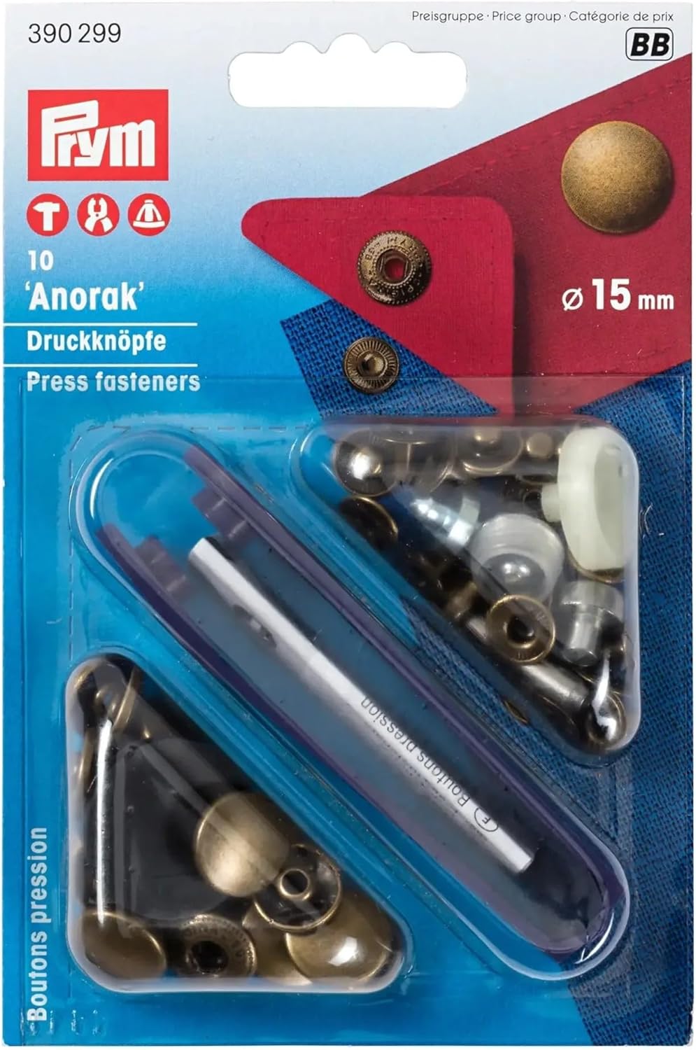 Prym PRYM_390299-1 Non-sew Fasteners Anorak Antique Brass 15 mm