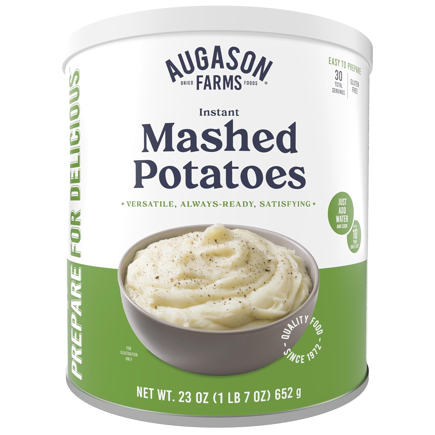 Instant Mashed Potatoes Emergency Food Supply, 30 Servings, 10 Year Shelf Life, Certified Gluten Free Mashed Potatoes, Flavored with Butter and Salt - Dehydrated Meals, Survival Food Camping Essentials Can