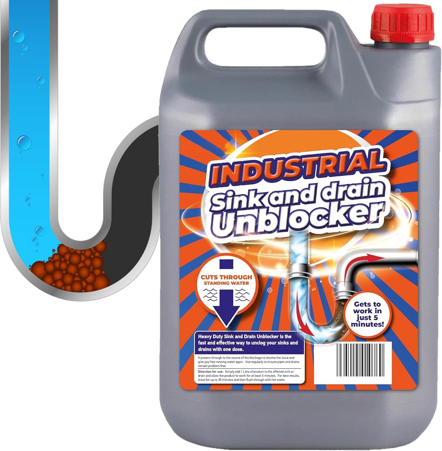 5 Litre Heavy Duty Sink & Drain Unblocker Strong Cleaning Liquid Plug Hole Toilet Cleaner Tool For Home, Office, Garage & Shops (1 x 5 Litre)