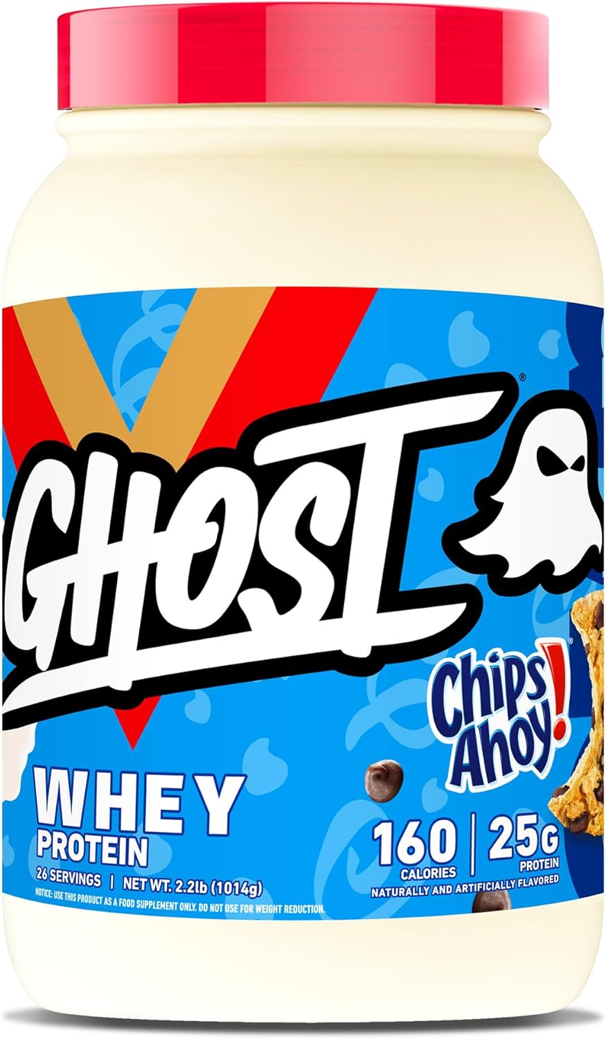 GHOST Whey Protein Powder, Chips Ahoy - 2LB Tub, 25G of Protein - Chocolate Chip Cookie Flavored Isolate, Concentrate & Hydrolyzed Whey Protein Blend