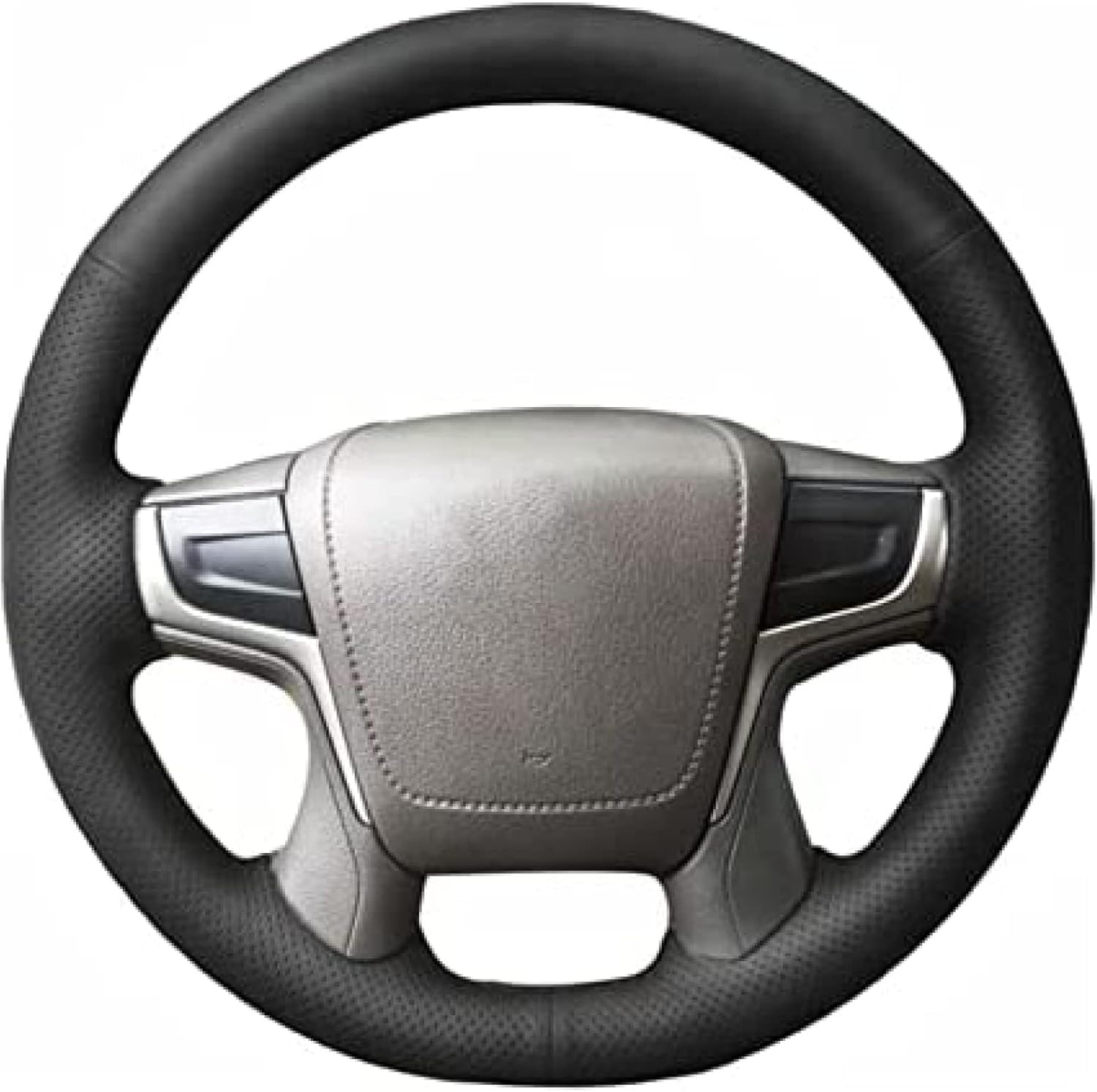 Black Leather Car Steering Wheel Cover, For Toyota Land Cruiser 2015-2020 Land Cruiser Prado 2017-2020 Crown,Grey Line