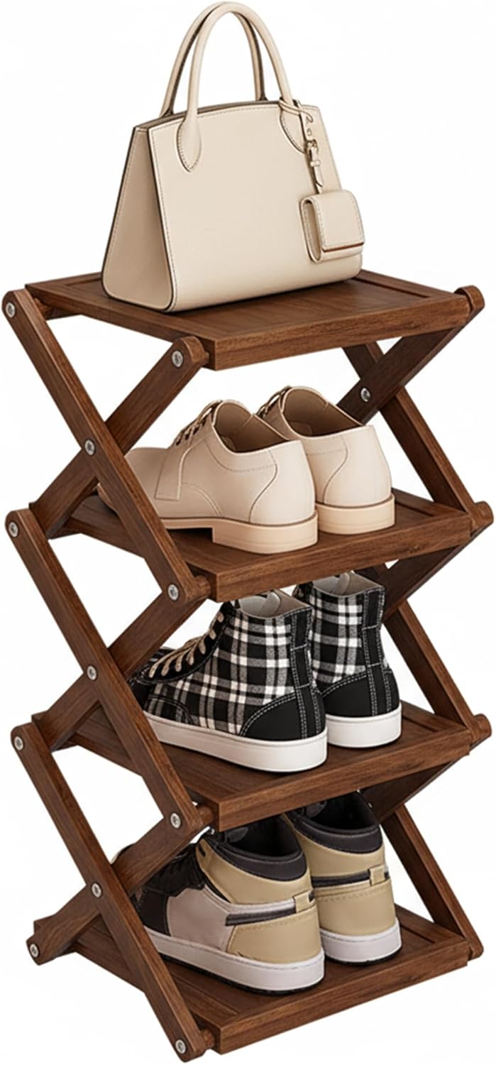 Bamboo Standing Foldable Shoe Rack, Eco-Friendly – Multiple Layers Available, Widened & Taller, Multifunctional Storage Rack for Entryway, Hallway & Bedroom, Space-Saving (Brown, 4 floors)