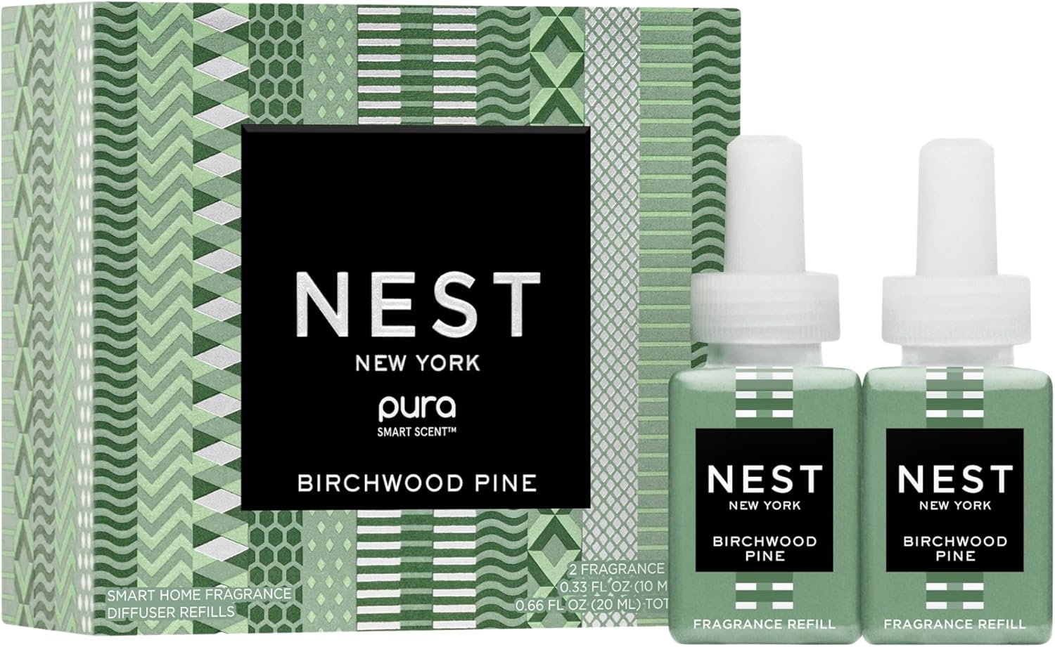 NEST New York Smart Home Fragrance Diffuser Refill Smart Vials, Birchwood Pine - Set of 2 - Designed for NEST x Pura 3 and NEST x Pura 4 Diffusers - Cruelty Free, Vegan - Made in USA
