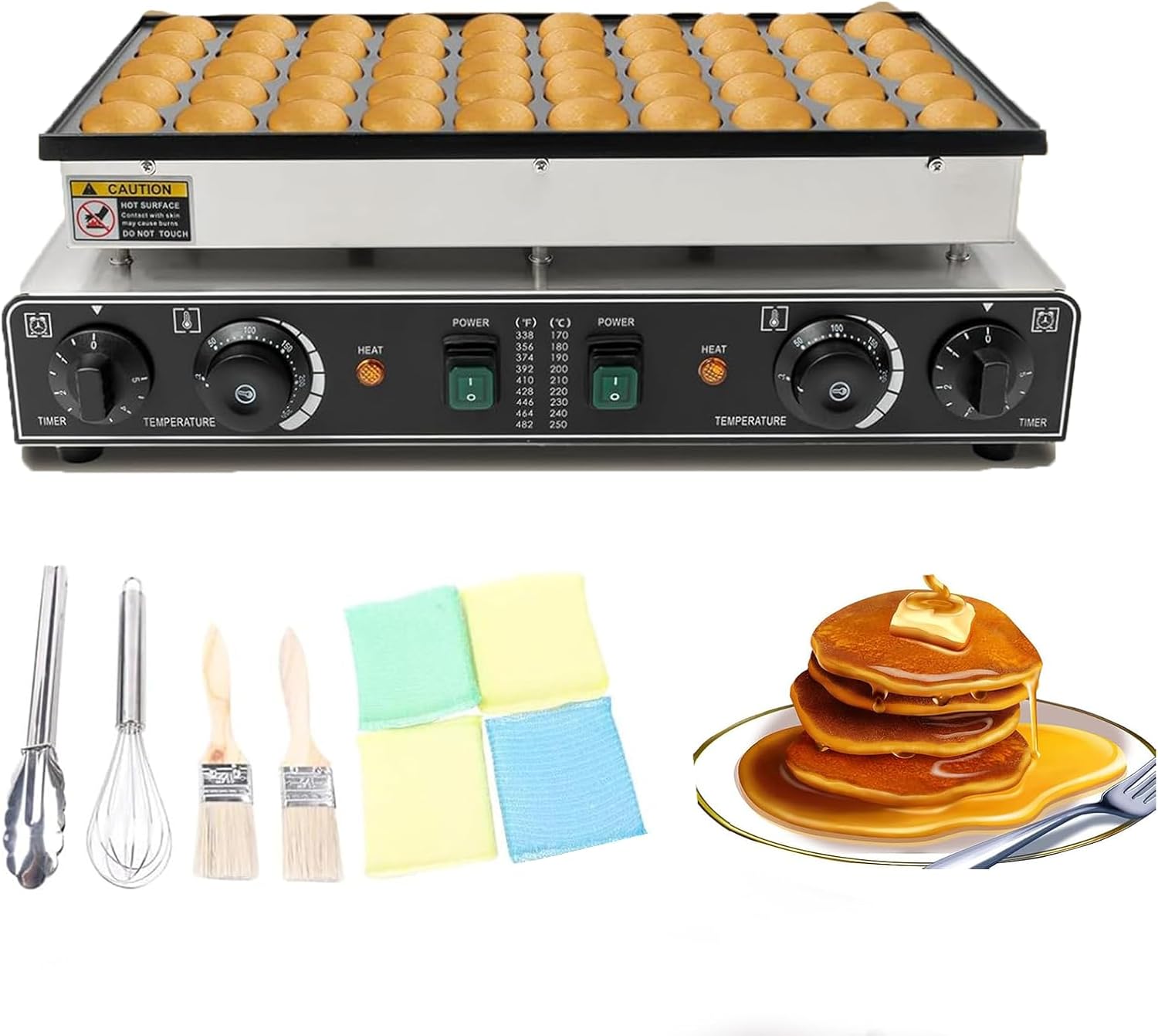 VonVVer 50pcs Commercial Pancake Maker 4.5cm Pancake Dia - Electric Dutch Machine Nonstick Mini Pancakes Baker Waffle Maker Toaster Machine Eggs Crepe Pan