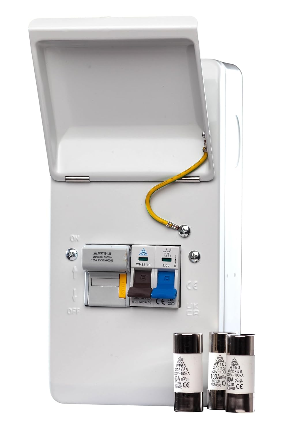 Metal Domestic Mains Fuse Switch with 63A/80A/100A fuses | WFMS100/3F | UKCA Certified