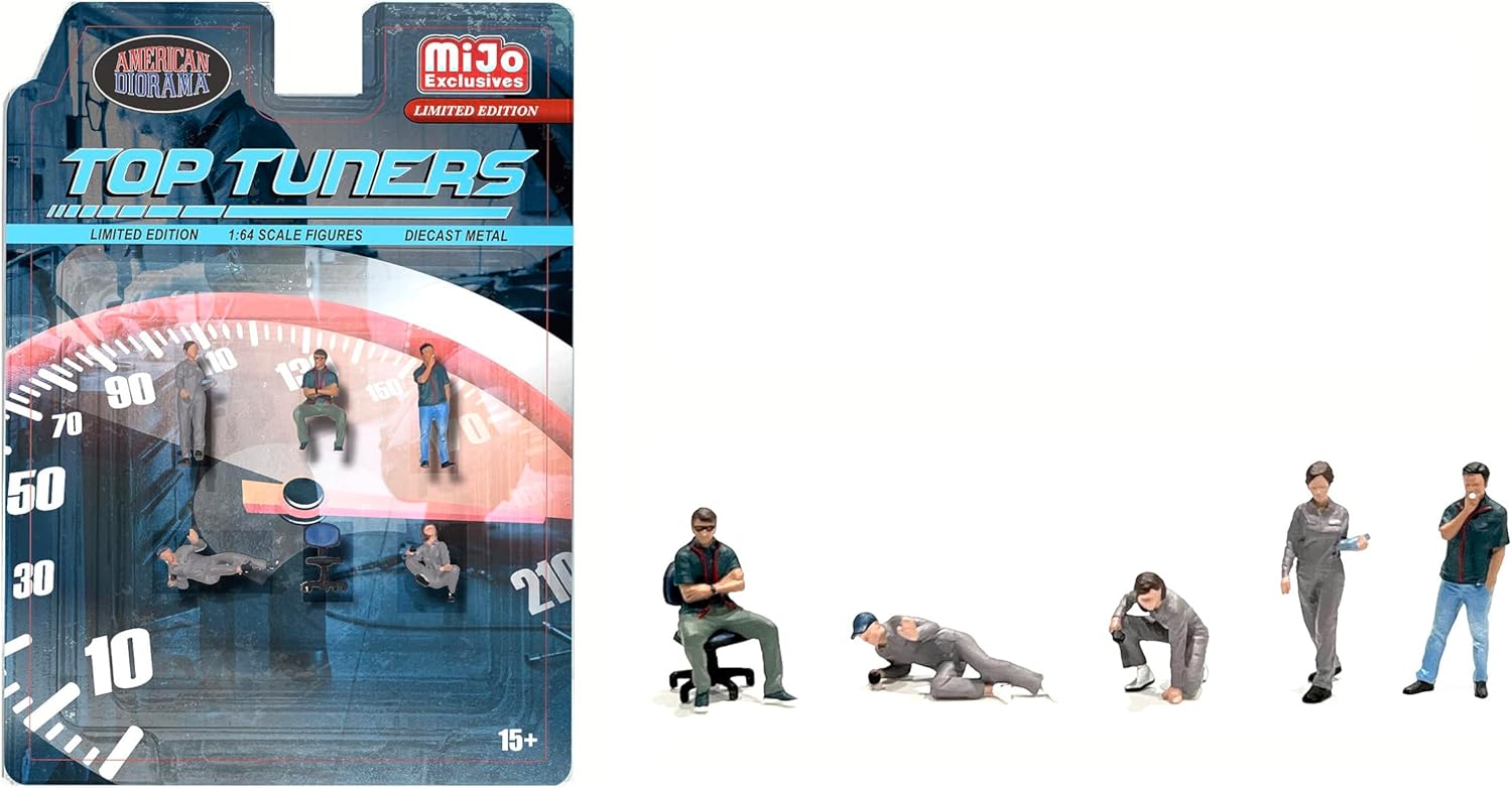 American Diorama Top Tuners - 6 Piece Diecast Figure Set Limited Edition for 1/64 Scale Models AD-2412MJ