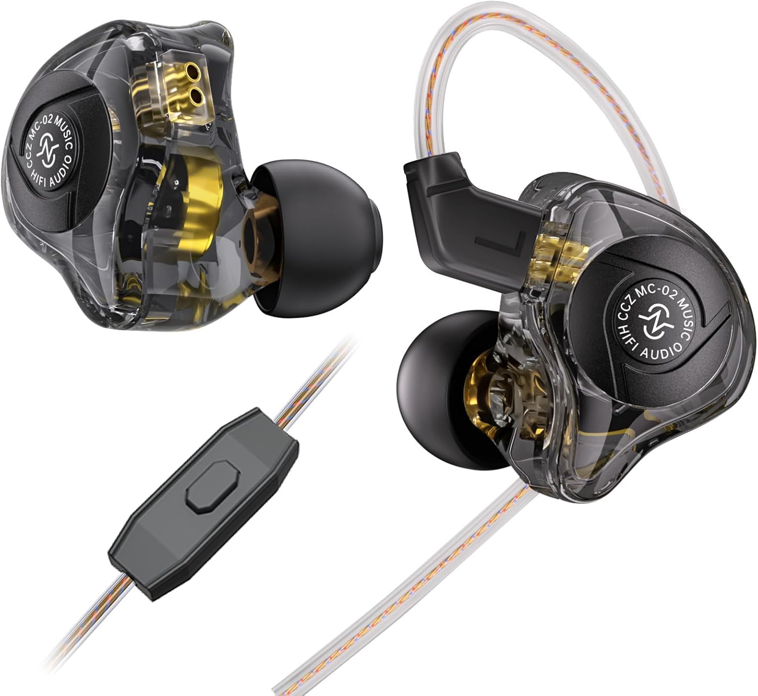 HiFi IEM for Gaming, CCZ MC02 in Ear Monitors, Clear Crystal Sound Gaming Earbuds, 10mm 1DD Wired Headphones with Patented IEMS Ear Tips for Computer Laptop School Students (Dark Black, With Mic)